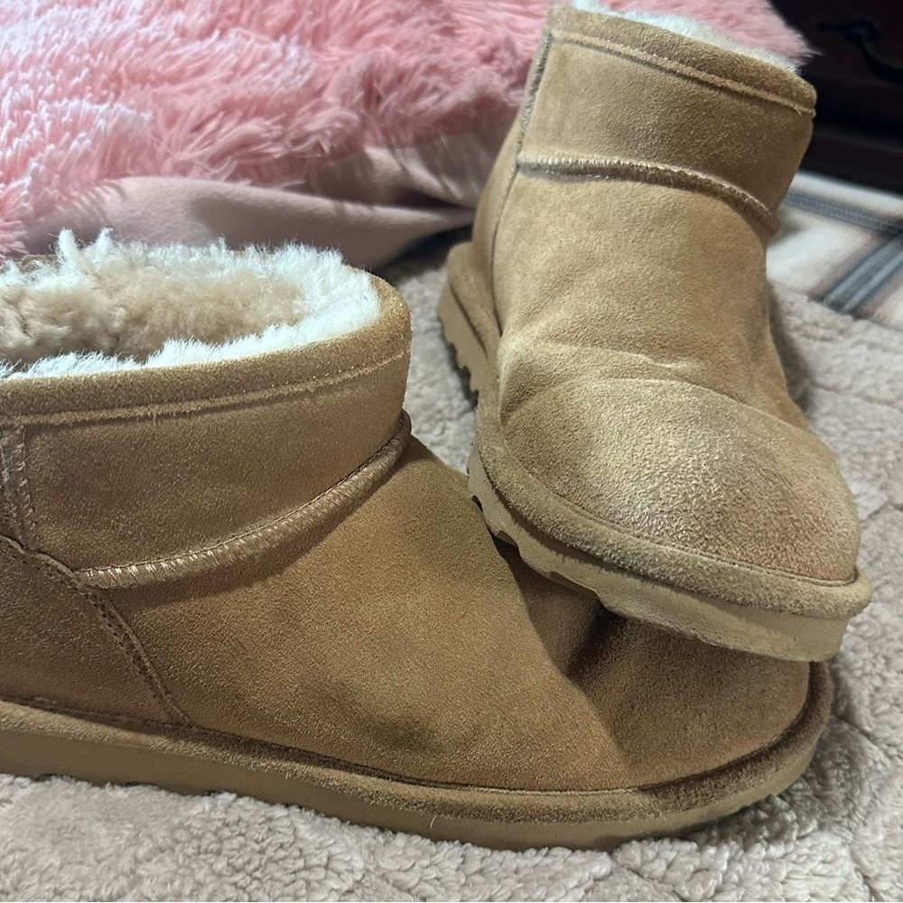 BearPaw Chestnut Suede Short Shearling-Lined Ankle Boots